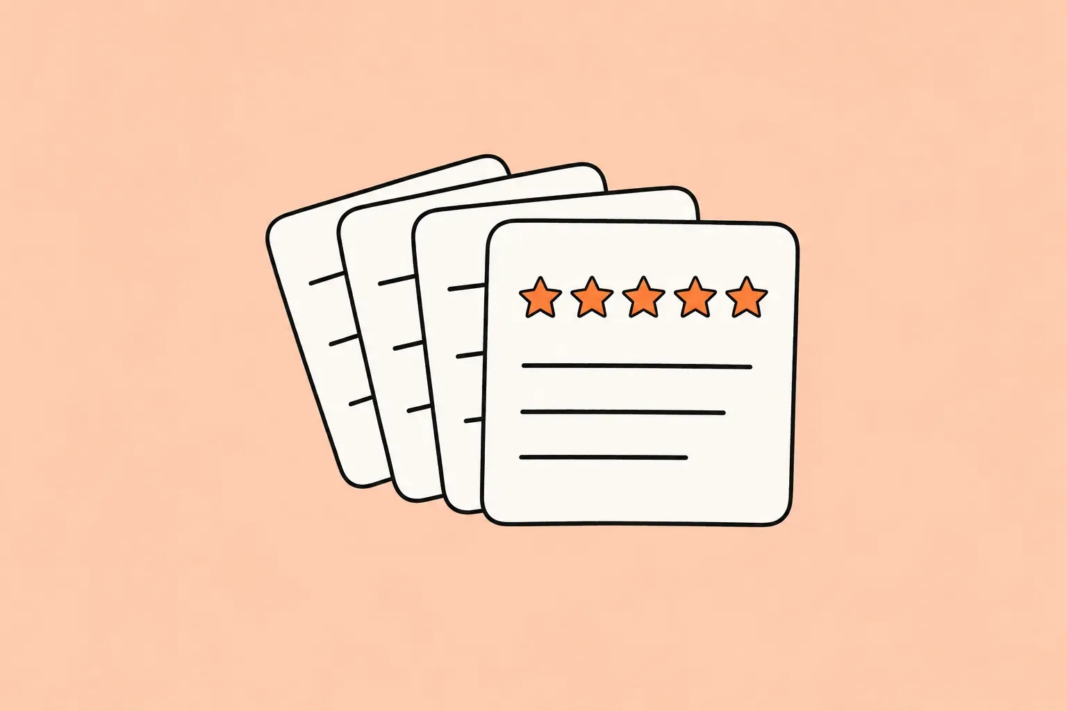 A fan of reply template cards, the top one with five stars